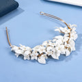 Bridal Hair Jewelry Gold Color Headbands Headpieces Porcelain Flower Hairband Brides Gift Headdress Headwear Wedding Accessories a