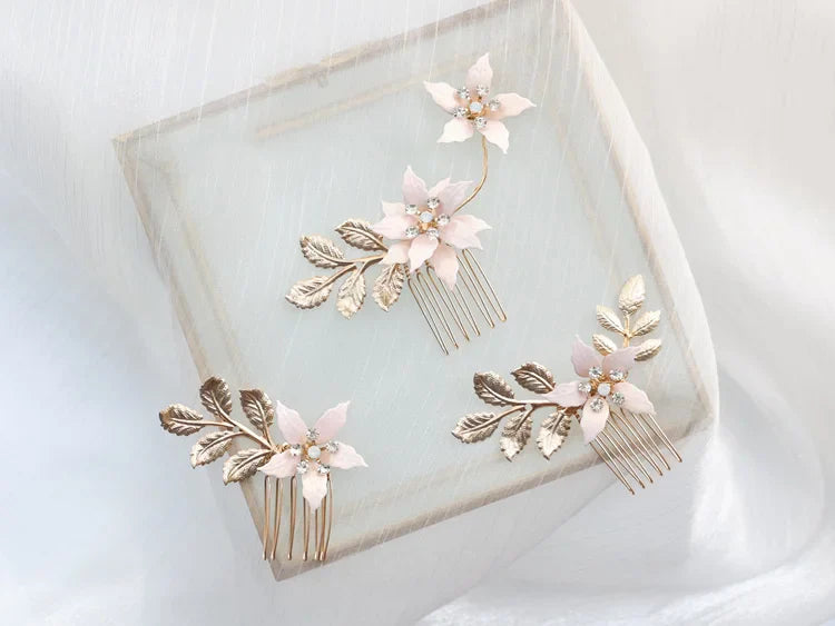 Wedding Accessories Gold Color Flower Hair Comb Pin Clip Crystal Hairpins For Brides Bridesmaids Leaf Head pieces Bridal Jewelry c