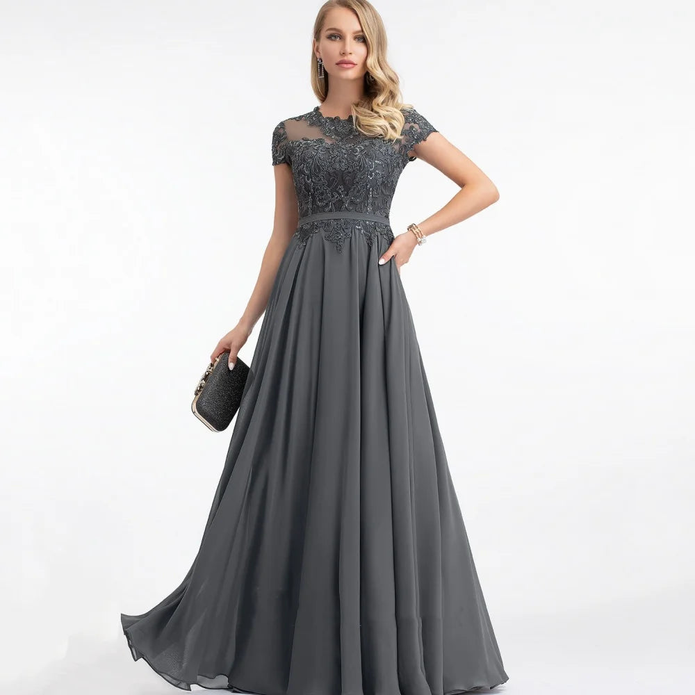 Formal Customized Elegant Mother of Dresses Short Sleeve Evening Gowns Applique A Line Bride Party Dress robes invitée mariage picture color