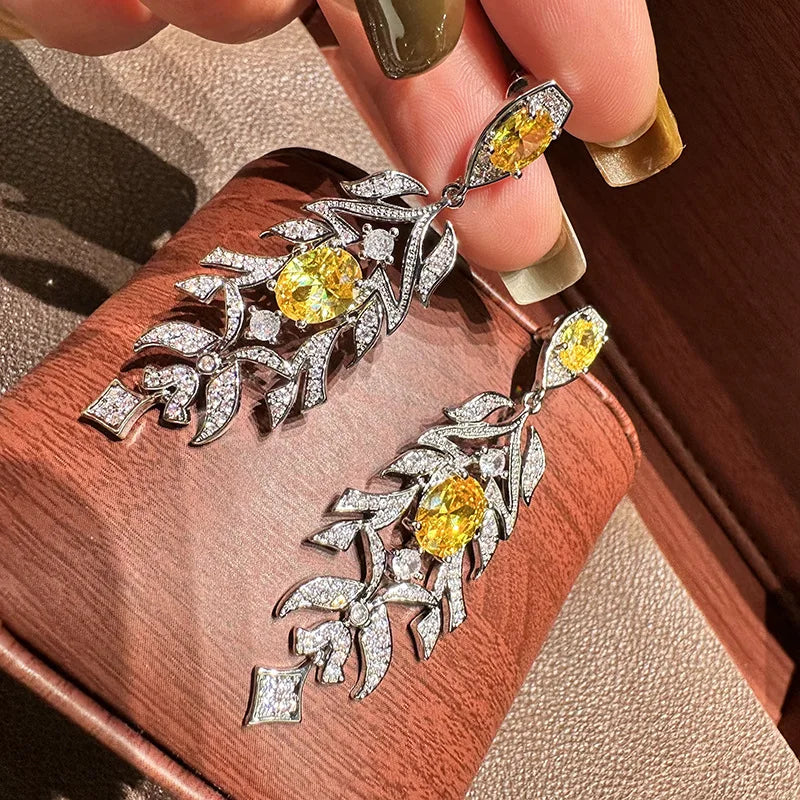 High Quality Yellow Zircon Bridal Earrings Cubic Zirconia Wedding Earring For Bride Women Accessories Dinner Party Jewelry