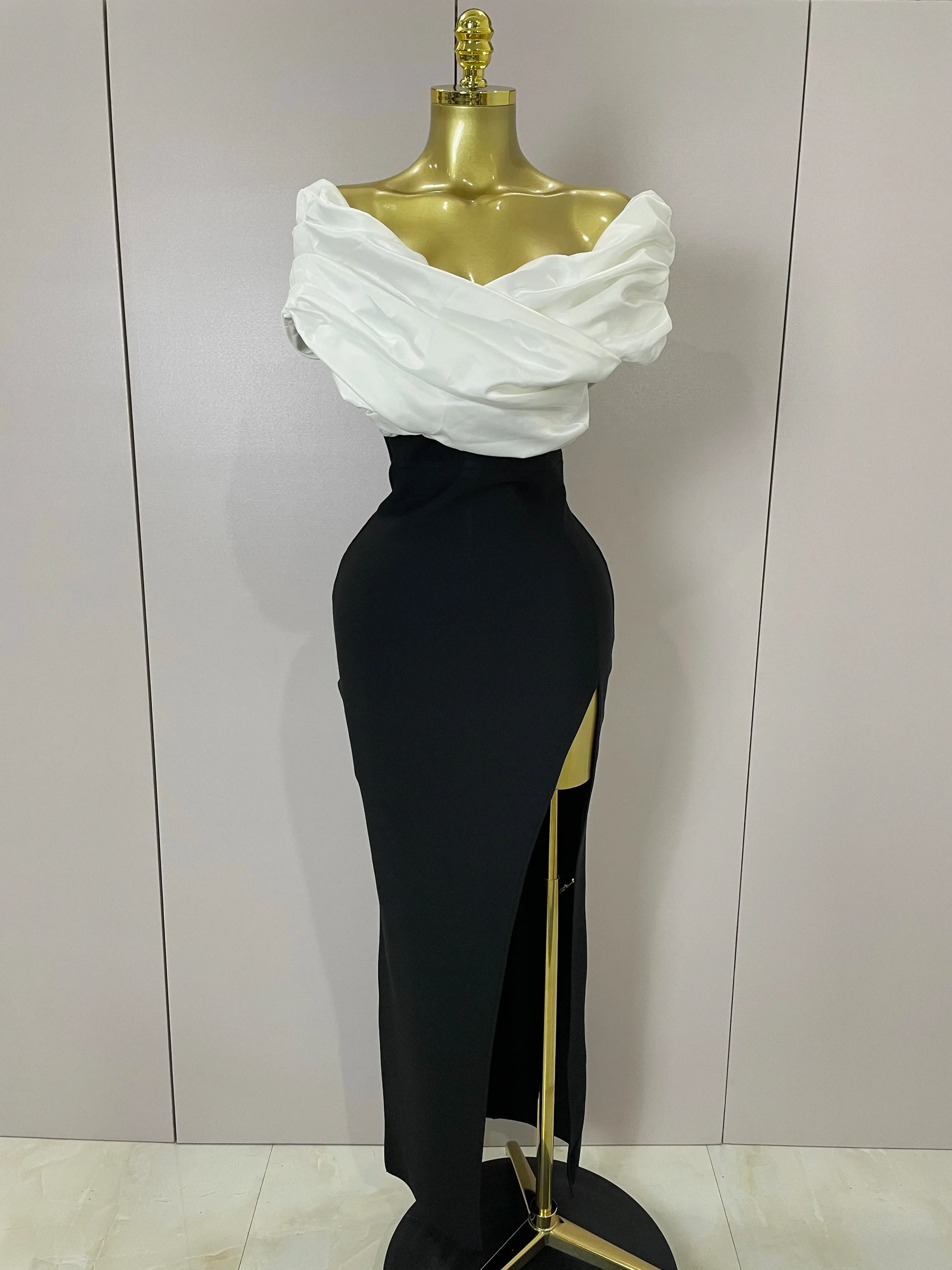 Sexy Off-Shoulder Side Slit Solid Color Pleat Skirt Strapless Bandage Women Evening Luxury Birthday Formal Party Dress WHITE