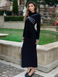 2024 Elegant Women Light Luxury Diamond Set Bandage Dress with Stand Collar Long Sleeve Bodycon Long Dress Evening Party Vestido