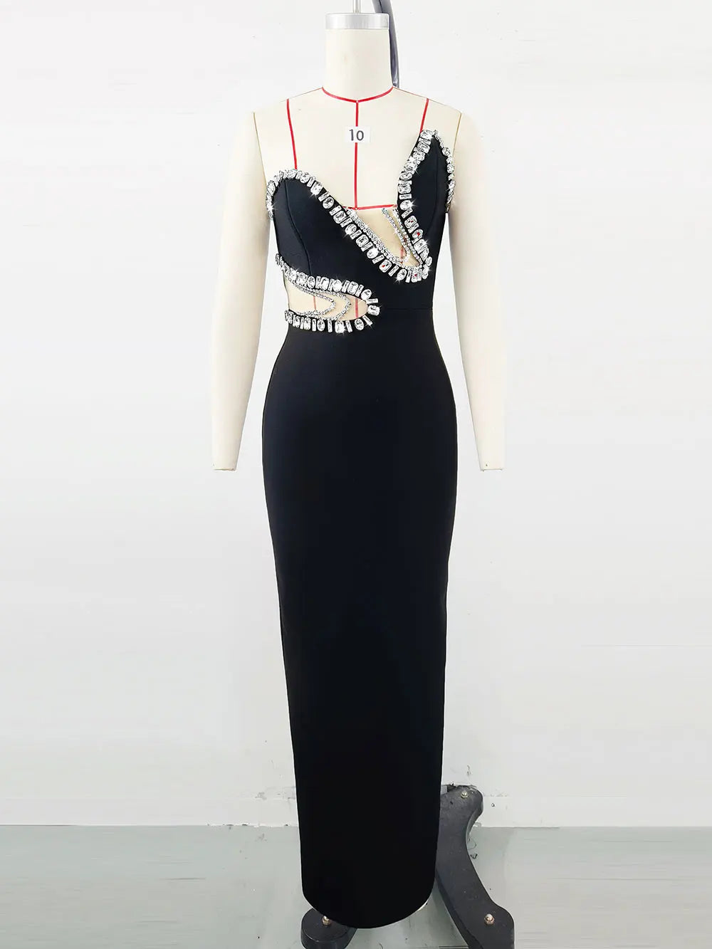 Sexy Women'S Light Luxury Nail Bead Bandage Dress Strapless Sleeveless Patchwork Bodycon Backless Long Dress Party Vestidos black
