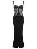 Black Color Women Sleeveless Sexy Strap Lace Bodycon Long Dress Valentine's Day Celebrate Birthday Vacation Outfit Vestido