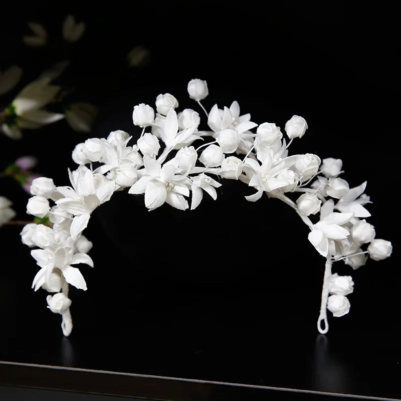 Flower Crowns For Wedding Bride Hair Accessories Floral Wreath Bridal Tiara Crown Headband Women Wedding Hair Pieces Headdress white