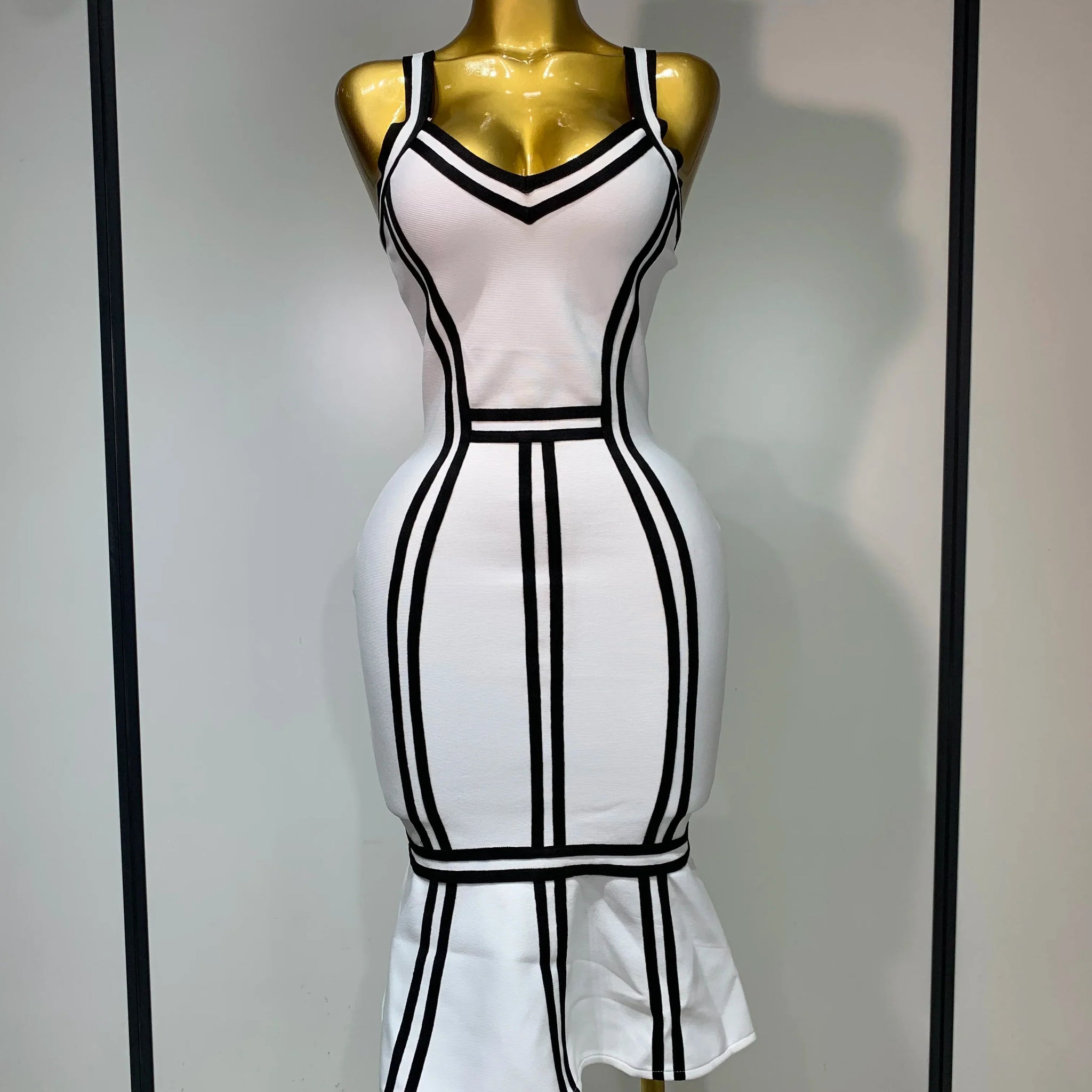 Women Sexy Backless Ruffled Edge Bodycon Bandage Dress Celebrity Elegant Evening Party Luxury Birthday Club Dress WHITE