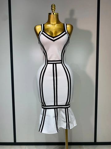 Women Sexy Backless Ruffled Edge Bodycon Bandage Dress Celebrity Elegant Evening Party Luxury Birthday Club Dress WHITE