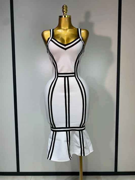 Women Sexy Backless Ruffled Edge Bodycon Bandage Dress Celebrity Elegant Evening Party Luxury Birthday Club Dress WHITE
