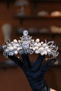 Bridal Hair Jewelry Crystal Zirconia Tiaras and Crowns Princess Queen Diadem For Brides Pearl Headpieces Wedding Accessories