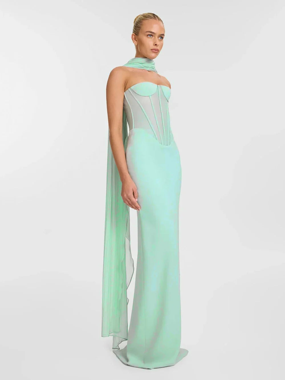 Elegant Strapless Scarf Tight Long Dress For Women'S Sexy Backless Sleeveless Vestidos Celebrity Evening Party Gowns