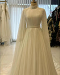 White Muslim Caftan Saudi Wedding Dresses With Cape Sparkly Crystal High Neck Kaftan Customsized Bridal Gown Garment