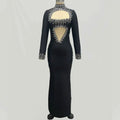 New Winter Style Women Long Sleeve Sexy Mesh Sparkly Crystal Bodycon Long Bandage Dress Fashion Celebrate Evening Party Dress