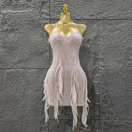 Pink Color Women Sexy Strapless Sexy Sequins Bodycon Mini Dress Nightclub Party Girls' Birthday Cocktail Outfit Pink