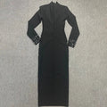 Black White Color Women Long Sleeve Shinning Rhinestones Bodycon Long Bandage Dress Evening Party Celebrate Outfit Vestido