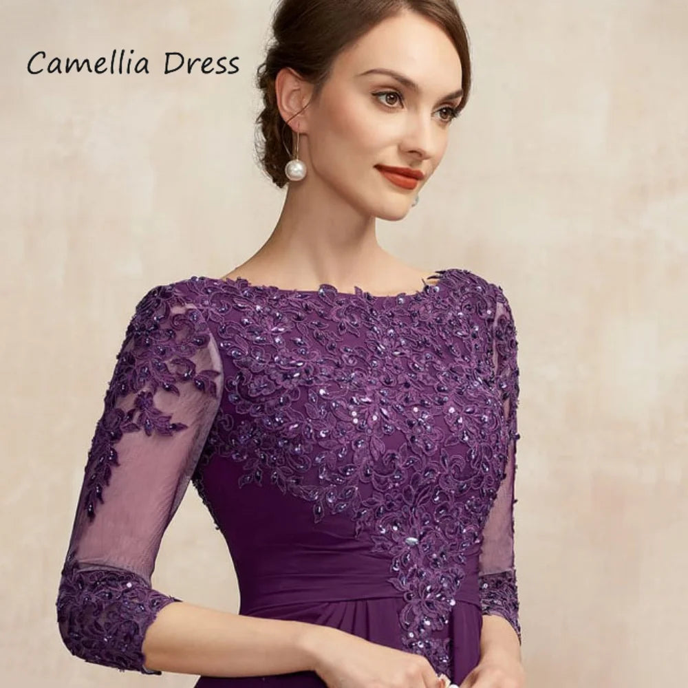 Elegant Formal Mother Of The Bride Dress Sheath Appliques Chiffon New Wedding Party Gown שמלה סקסית לארוע לערב אמא של כלה