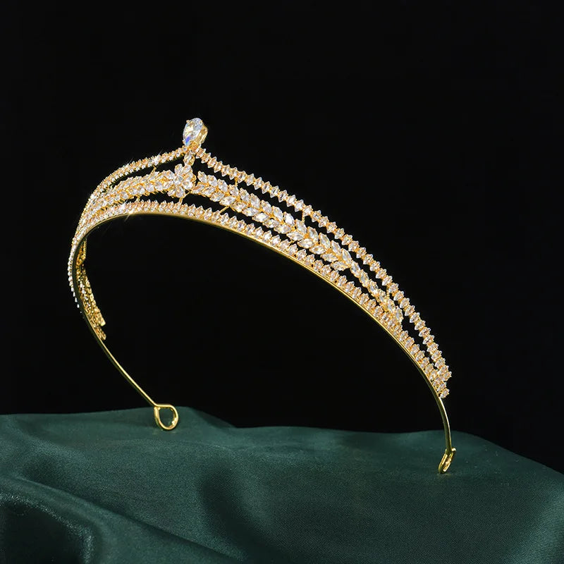 CZ Zircon Tiara Crown Zirconia Headband For Brides Women Prom Pageant Diadem Headpiece Wedding Accessories Bridal Hair Jewelry