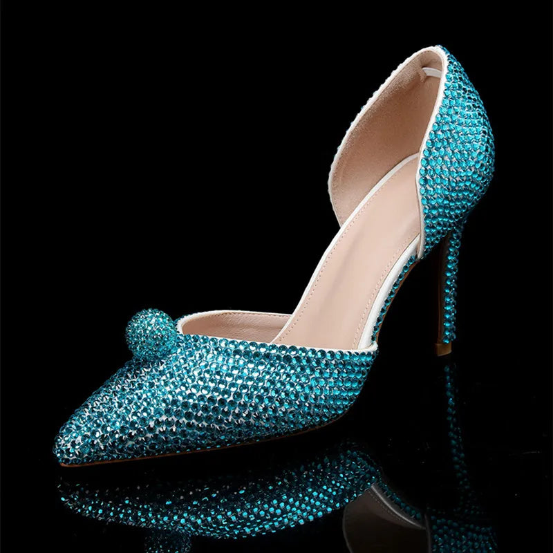 Luxury Handmade All Rhinestones Women Pumps Runway style Spring Summer Fashion Wedding Thin High Heels Lady Party Banquet Shoes Green