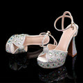 Luxury Handmade Full Rhinestones Peep toe Women Sandals Fashion Crystal Platform Wedges High heels Summer Wedding Sandals Shoes