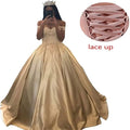 Beautiful Gold Quinceanera Dress With 3D Flowers Off Shoulders Satin Lace Up Fifteen A Line Satin Vestido De Xv Party Customized