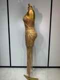Sparkly Rhinestone Sexy Transparent Mesh Long Dress Women Luxury Birthday Club Party Gown Stage Singer Performance Costume