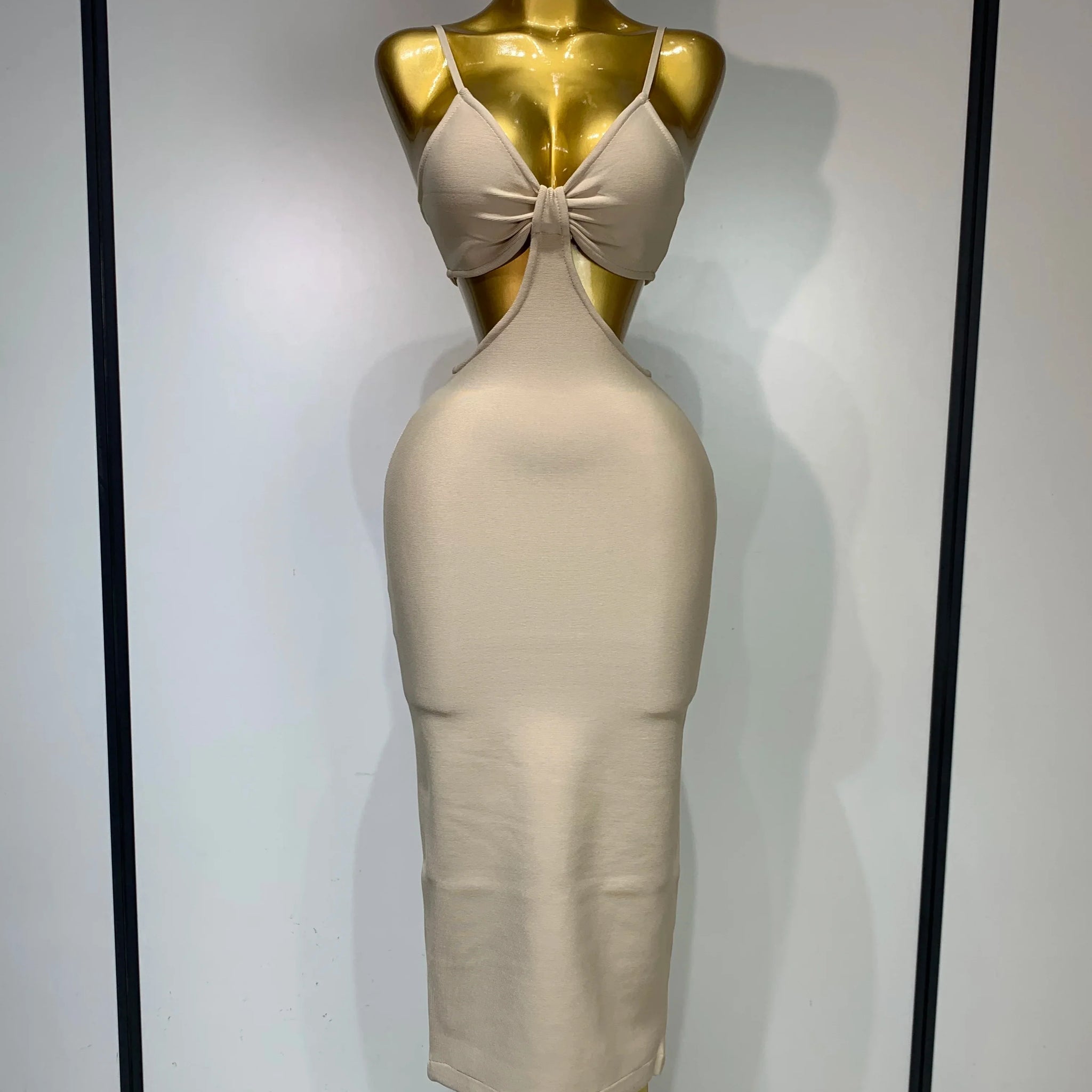 Women Sexy V Neck Backless Khaki Bodycon Bandage Dress Celebrity Elegant Evening Club Party Luxury Birthday Dress Khaki