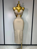 Women Sexy V Neck Backless Khaki Bodycon Bandage Dress Celebrity Elegant Evening Club Party Luxury Birthday Dress Khaki