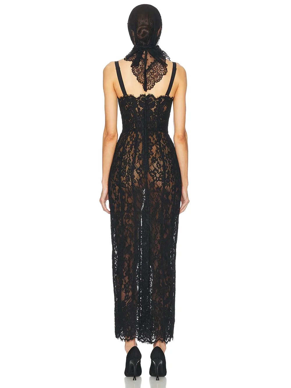 Elegant Lace Spaghetti Strap Long Dress Women Slim Sleeveless Sling Evening Party Gowns Summer Female Fashion Robe
