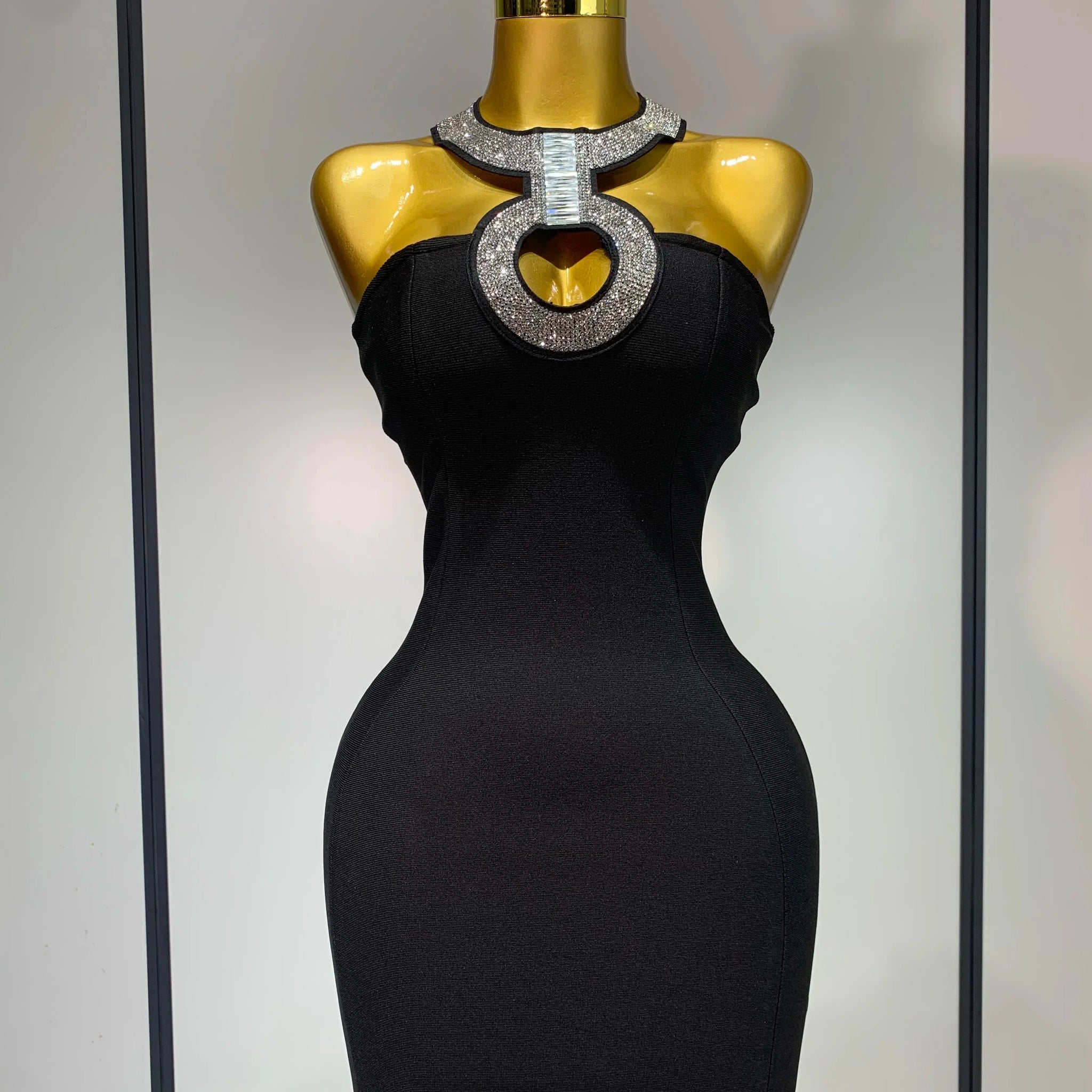 Women Sexy Backless Diamonds Sparkly Black Bodycon Bandage Dress Elegant Evening Club Luxury Birthday Party Dresses black