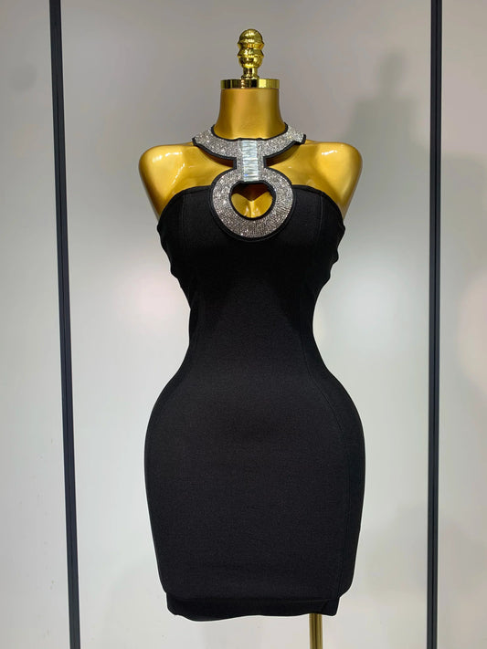 Women Sexy Backless Diamonds Sparkly Black Bodycon Bandage Dress Elegant Evening Club Luxury Birthday Party Dresses black