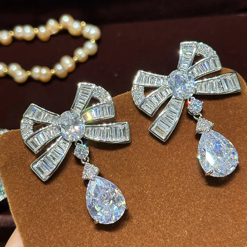 Bowknot AAA Zircon Bridal Earrings Cubic Zirconia Wedding Earring For Brides Bridesmaids Accessories Women Prom Jewelry a