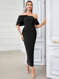 Sexy Women'S Bandage Dresses Strapless Raglan Sleeves Bodycon Backless Midi Dress Celebrity Evening Club Party Vestitos black