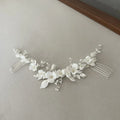 Gold Silver Color Headpiece Headband Hair Comb Pin Clip For Brides Porcelain Flower Hairpin Wedding Accessories Bridal Jewelry