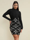 Spring Elegant Women's Bandage Dress Stand Collar Long Sleeve Light Luxury Hot Diamond Bodycon Dress Club Party Vestidos