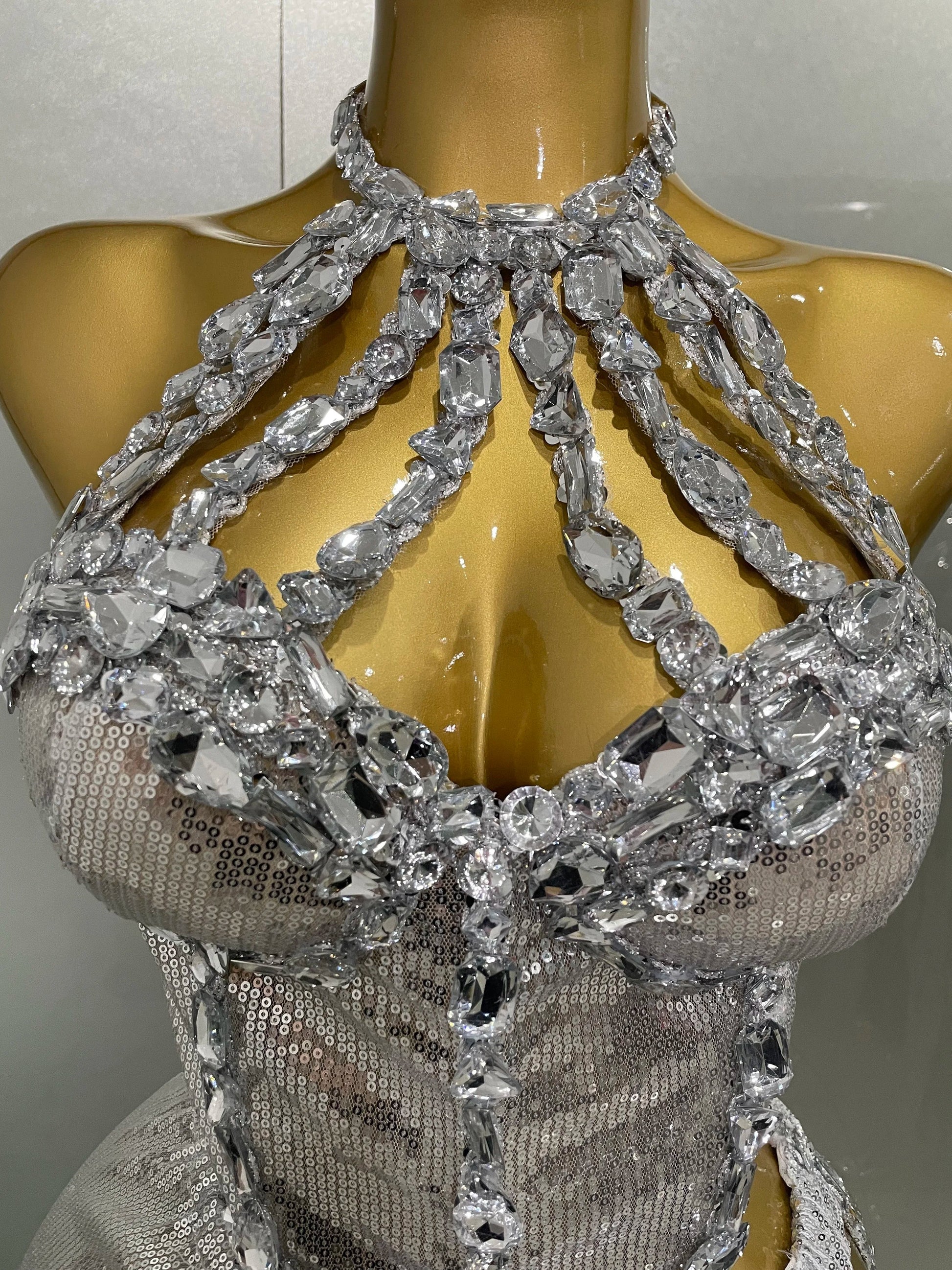 Sexy Luxury Shiny Diamond Sequins Cocktail Dress 2Pcs Set Women Evening Celebrate Birthday Party Nightclub Stage costume