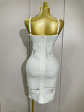 Shiny Diamond White Sleeveless V-neck Slim Short Dress Women Elegant Evening Club Prom Birthday Cocktail Dresses Vestido