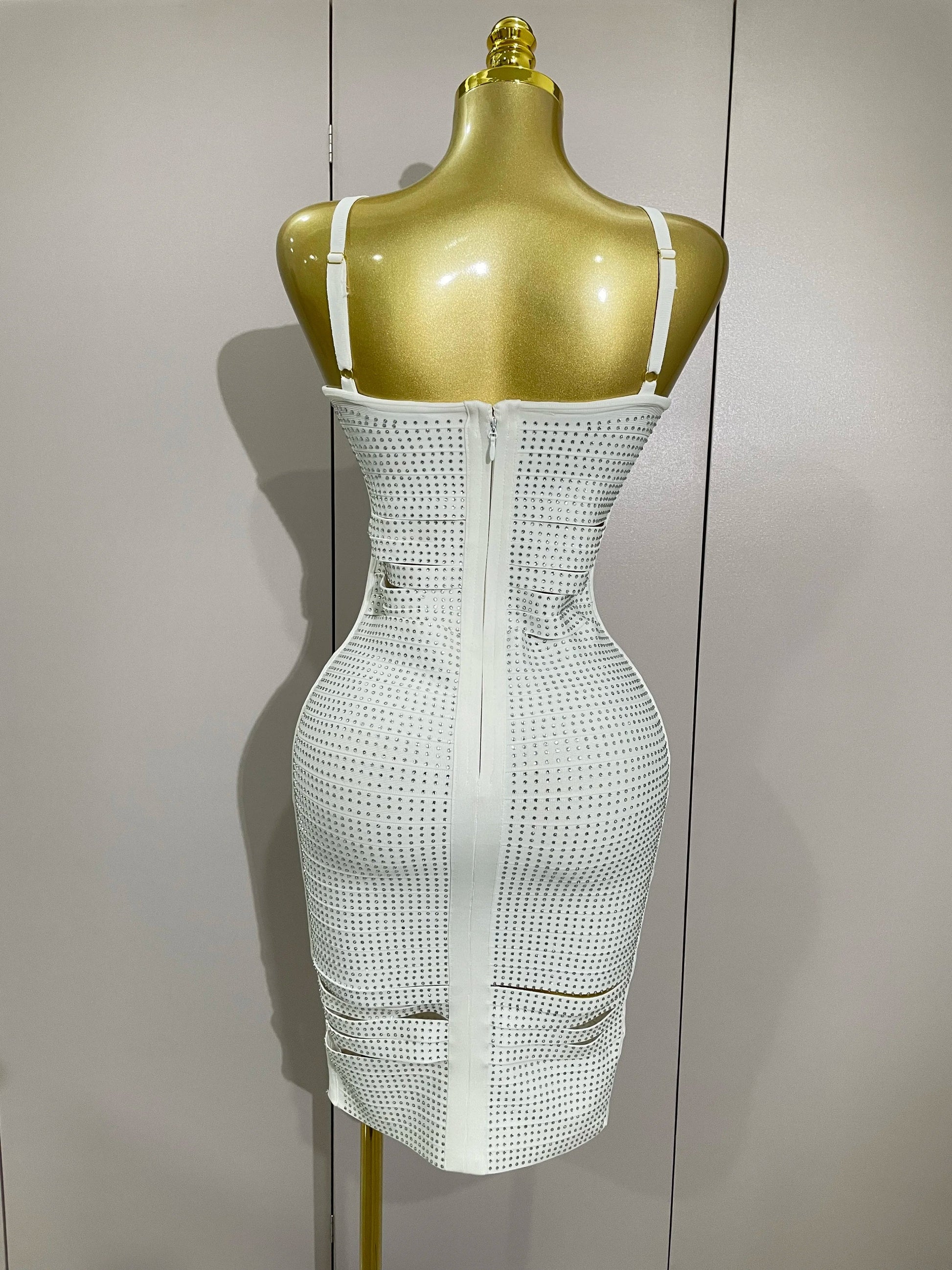 Shiny Diamond White Sleeveless V-neck Slim Short Dress Women Elegant Evening Club Prom Birthday Cocktail Dresses Vestido