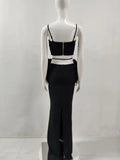Black White Color Women Sexy Strap Florals 2 Pieces Bodycon Long Dress Celebrate Nightclub Party Bar Singer Performance Costume