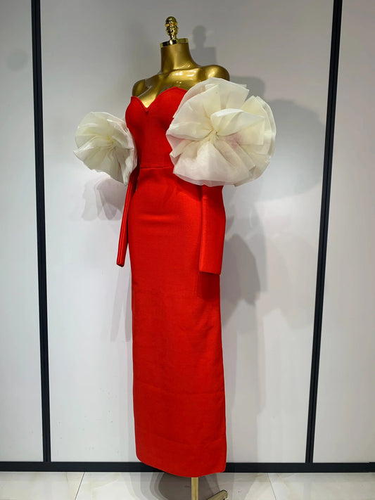Sexy Off Shoulder Women Red Bodycon Bandage Dress Long Sleeved Celebrity Elegant Backless Dress Luxury Birthday Dresses