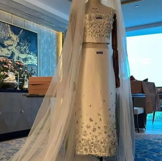 Elegant A Line Evening Dress Floor Length Diamond Wedding Party Dress Beadings Saudi Arabia Women's Formal فساتين الحفلات New