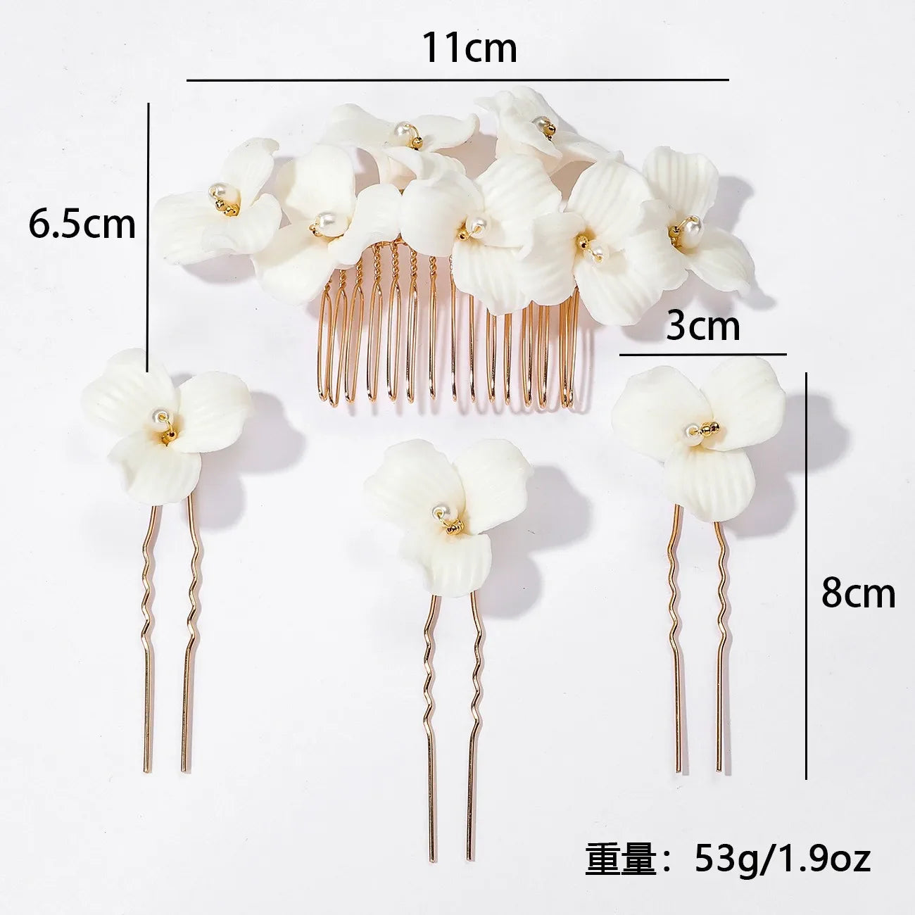 Porcelain Flower Hair Comb Pin Clip Vintage Gold Color Head Pieces For Women Brides Hairpins Bridal Jewelry Wedding Accessories a