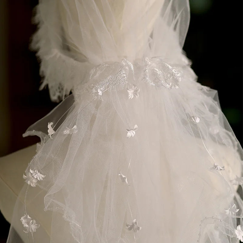 Lace Bridal Veil Short White Wedding Veils For Brides Evening Dinner Party Dress Women Girl Gifts Hair Accessories Jewelry