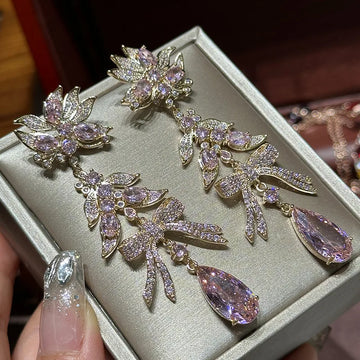 High Quality AAA Zircon Bridal Earrings Pink CZ Zirconia Wedding Earring For Women Brides Accessories Dinner Party Dress Jewelry A