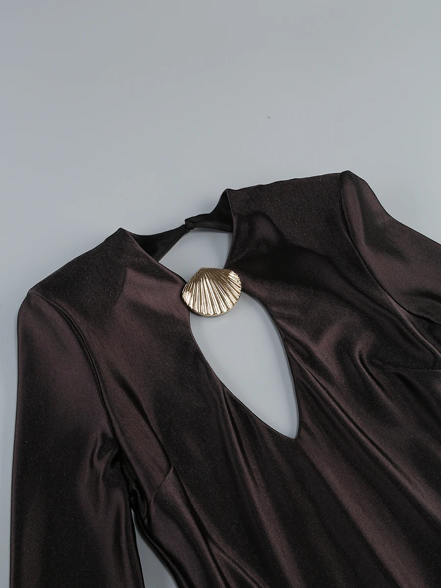 New Arrival Women Long Sleeve Sexy Keyholes Bodycon Floor-length Dress Elegant Evening Party Prom Runway Fashion Dress
