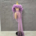 Mesh Ruffles Sexy See Through Bodycon Mini Dress Gloves Celebrate Nightclub Party Birthday Fashion Photo Shoot Wear Lavender