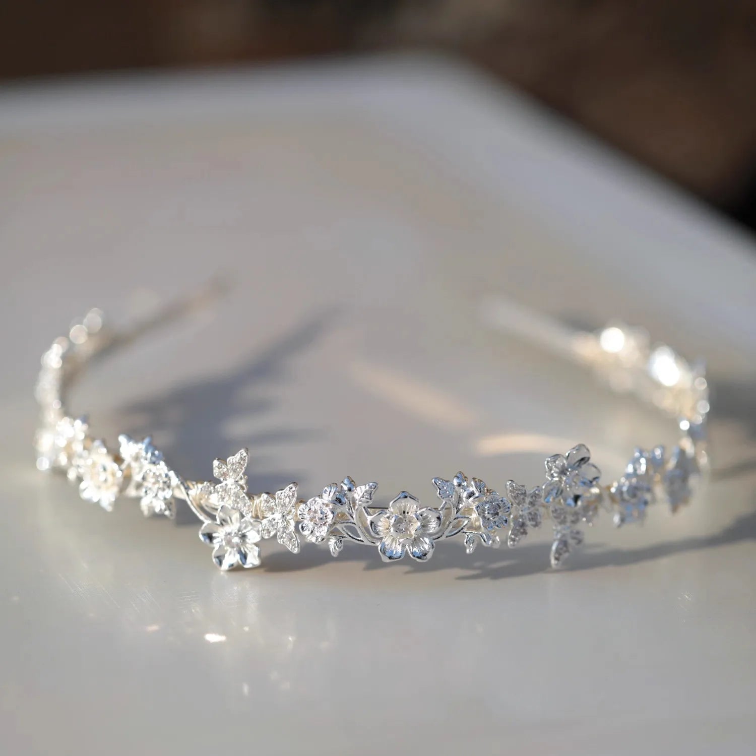 Flower Headband Hairband Tiara Silver Color Headpiece For Bride Zircon Headwear Crown Bridal Hair Jewelry Wedding Accessories
