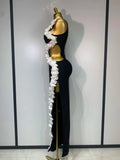 Women Sexy O Neck Flower Cut Out Maxi Long Bodycon Bandage Dress Celebrity Elegant Evening Club Party Birthday Dress