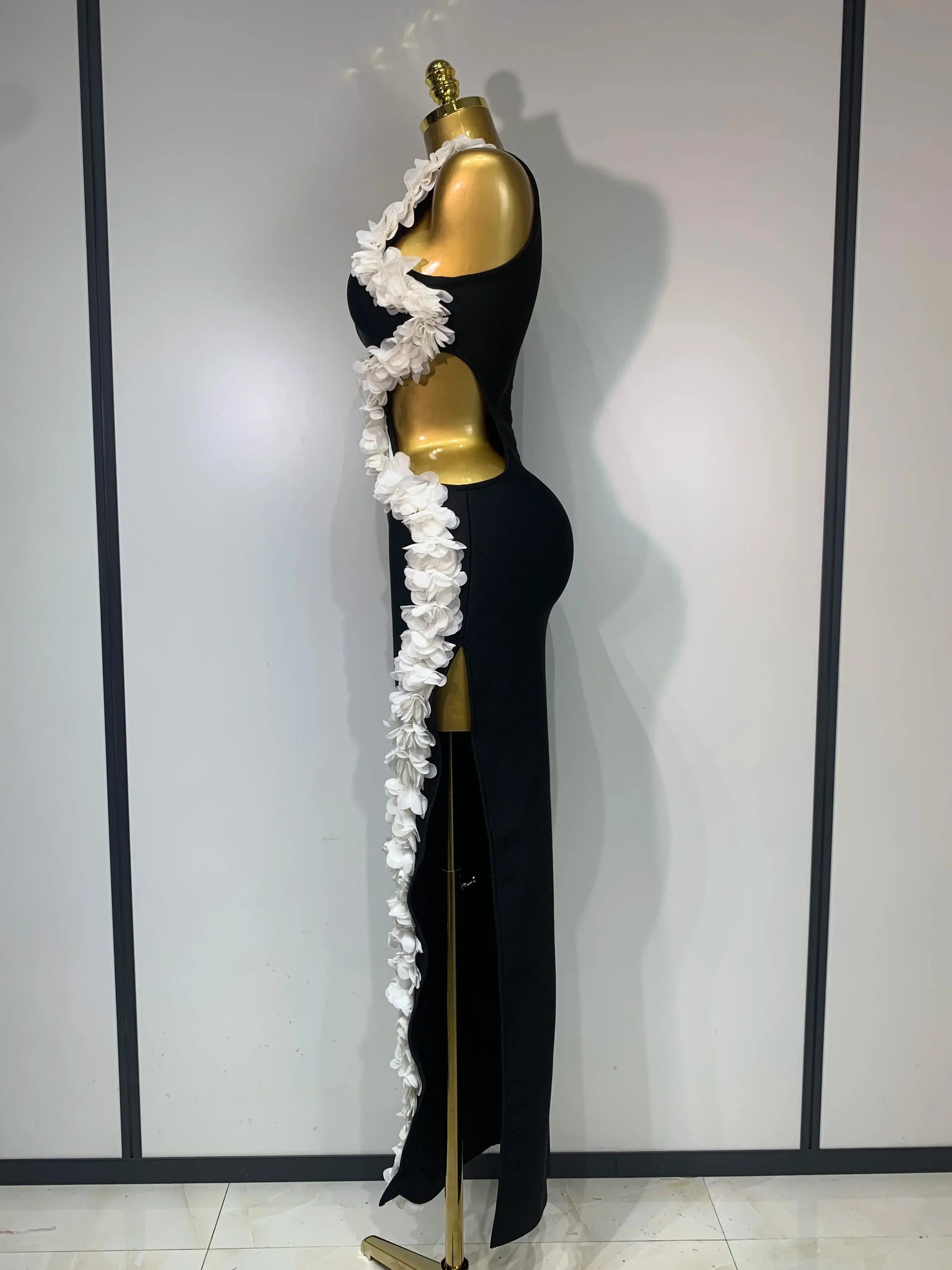Women Sexy O Neck Flower Cut Out Maxi Long Bodycon Bandage Dress Celebrity Elegant Evening Club Party Birthday Dress