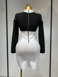 Women Long Sleeve Elastic Bodycon Short Bandage Dress High Street Office Lady Formal Elegant Business Club Party Dresses