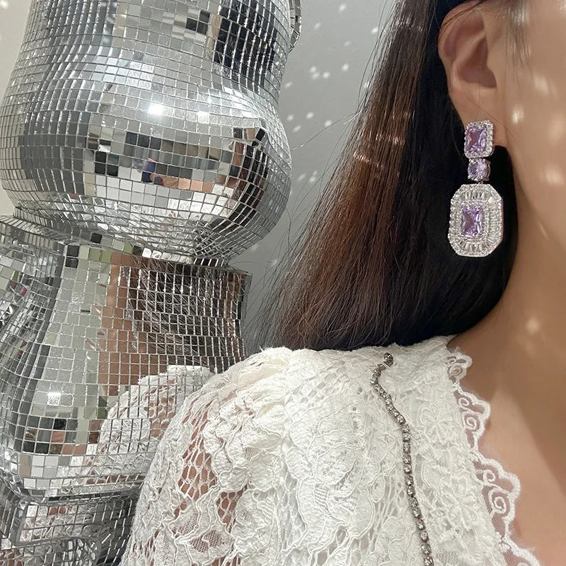 High Quality Purple AAA Zircon Bridal Earrings Cubic Zirconia Wedding Earring For Women Bride Accessories Party Dinner Jewelry
