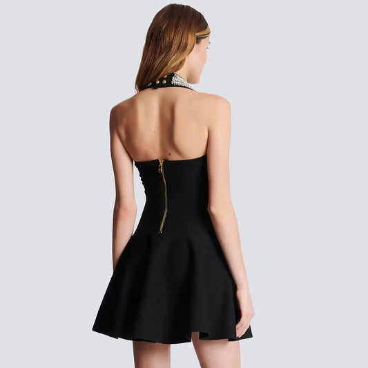 Black Women Sexy Halter Shinning Sequins Off the Shoulder A-Line Mini Bandage Dress Celebrate Evening Party Red Carpet Wear
